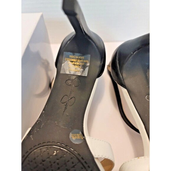Jessica Simpson Black White High Heel Leather Strappy Sandals Maselli 7.5 - Picture 5 of 14